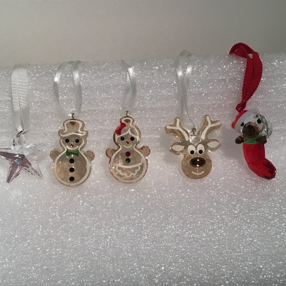 Swarovski Crystal Christmas Ornaments Lot of (5) Holiday Cheers Gingerbread